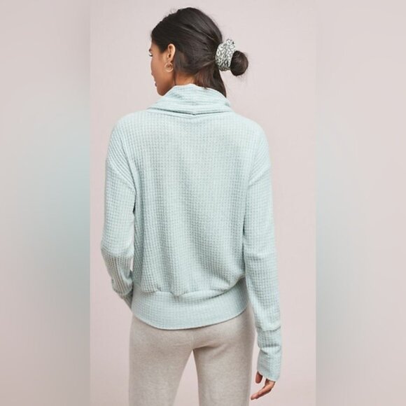 Anthropologie Saturday Sunday Whistler Waffle Cowl Neck Pullover Blueish Green - Picture 3 of 9